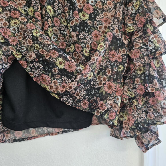 Calligraphie Women's Black Orange Floral All Over Print Ruffles Long Sleeves M - Picture 5 of 7